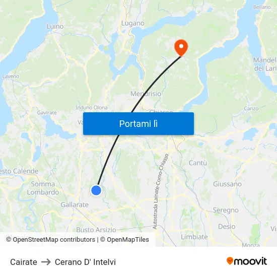 Cairate to Cerano D' Intelvi map