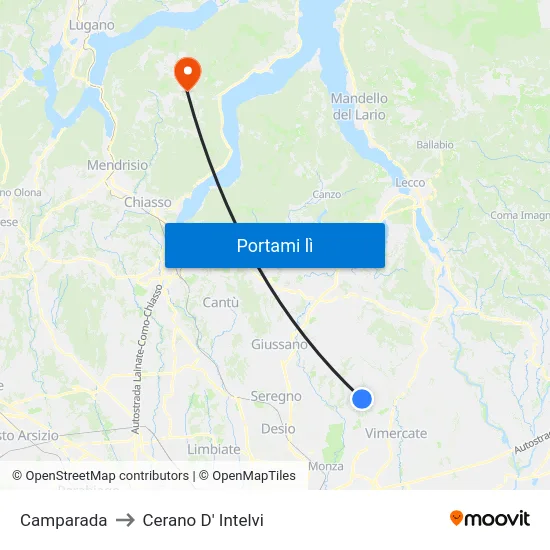 Camparada to Cerano D' Intelvi map