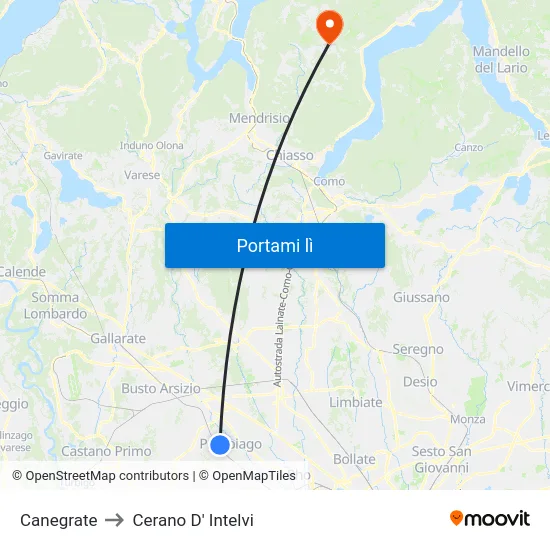 Canegrate to Cerano D' Intelvi map