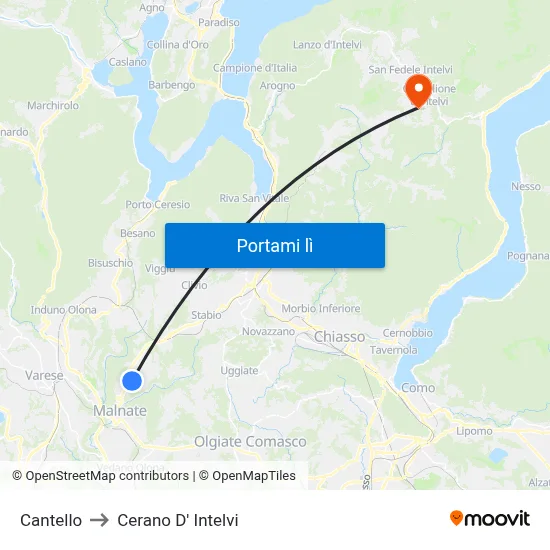 Cantello to Cerano D' Intelvi map