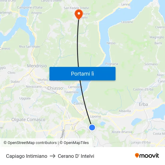 Capiago Intimiano to Cerano D' Intelvi map