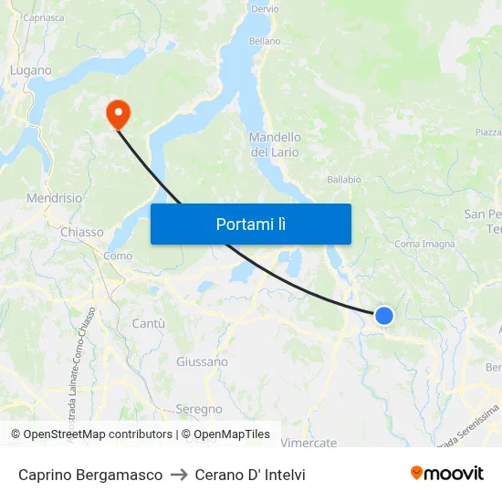 Caprino Bergamasco to Cerano D' Intelvi map