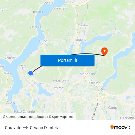 Caravate to Cerano D' Intelvi map