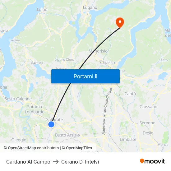 Cardano Al Campo to Cerano D' Intelvi map