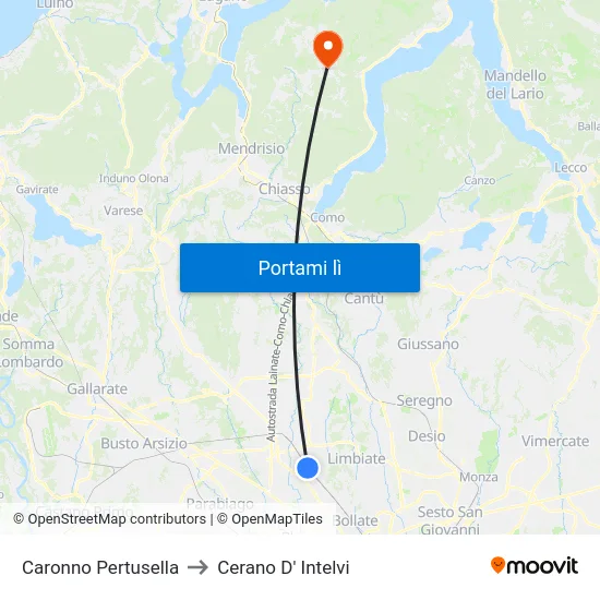 Caronno Pertusella to Cerano D' Intelvi map
