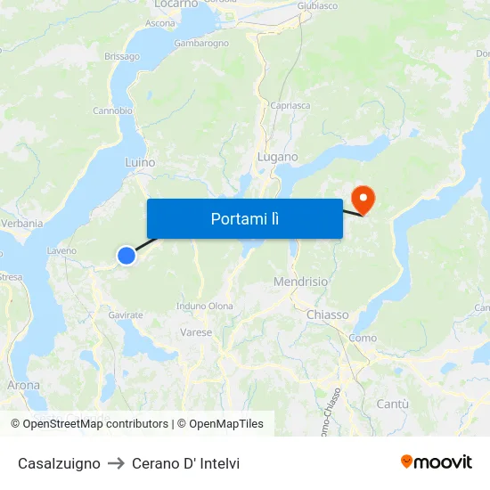Casalzuigno to Cerano D' Intelvi map