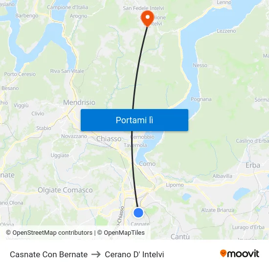 Casnate Con Bernate to Cerano D' Intelvi map