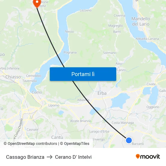 Cassago Brianza to Cerano D' Intelvi map