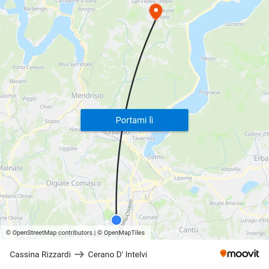 Cassina Rizzardi to Cerano D' Intelvi map
