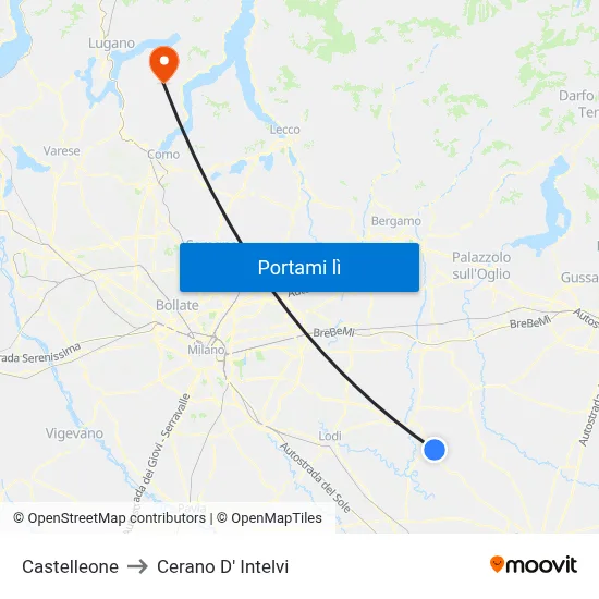 Castelleone to Cerano D' Intelvi map