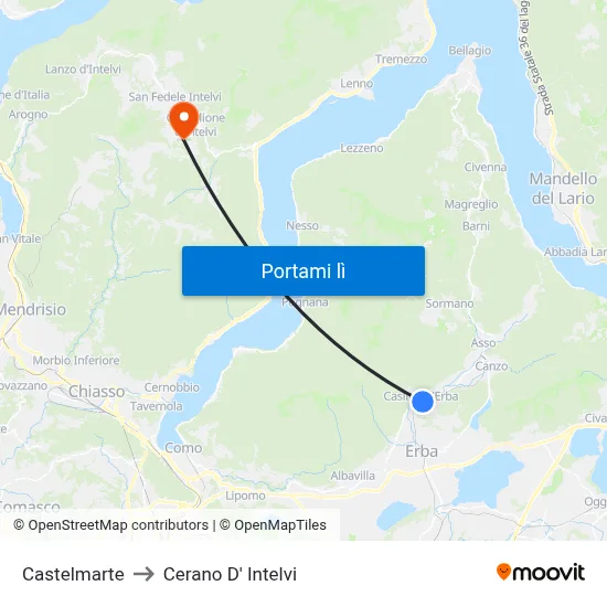 Castelmarte to Cerano D' Intelvi map