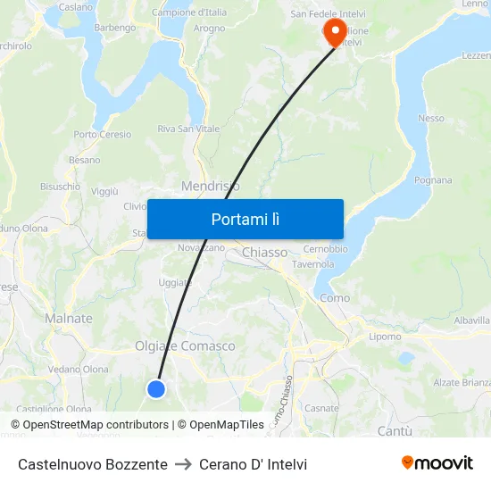 Castelnuovo Bozzente to Cerano D' Intelvi map