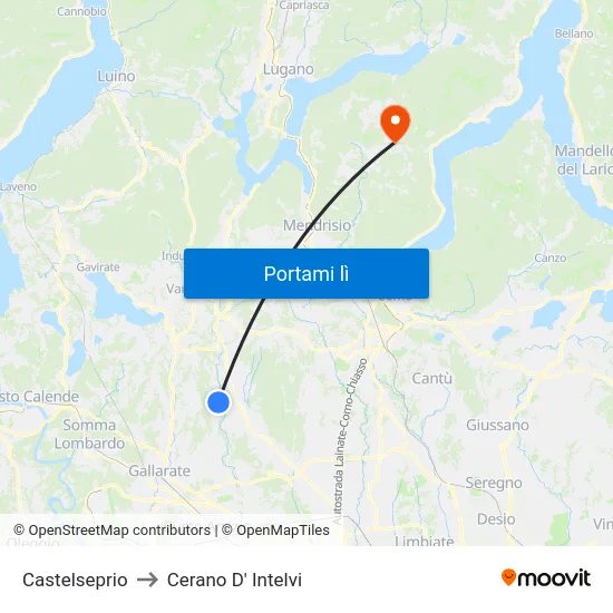 Castelseprio to Cerano D' Intelvi map