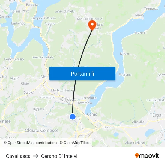 Cavallasca to Cerano D' Intelvi map