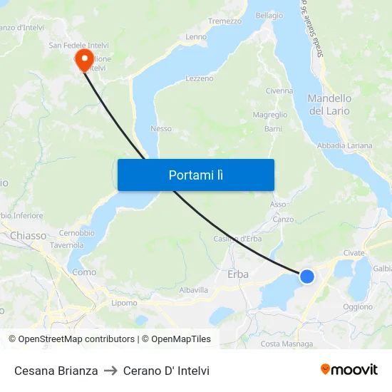 Cesana Brianza to Cerano D' Intelvi map