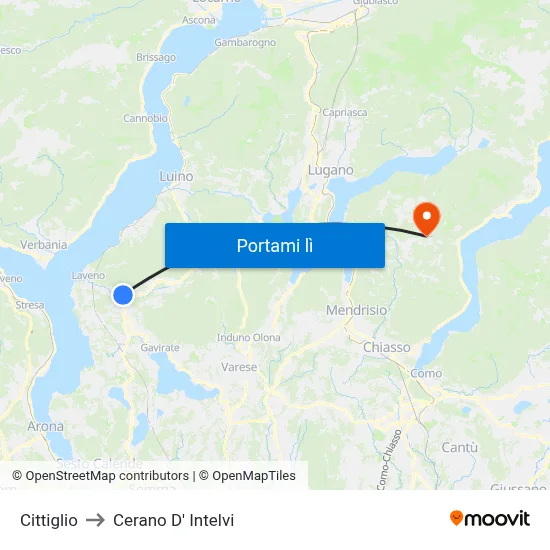 Cittiglio to Cerano D' Intelvi map