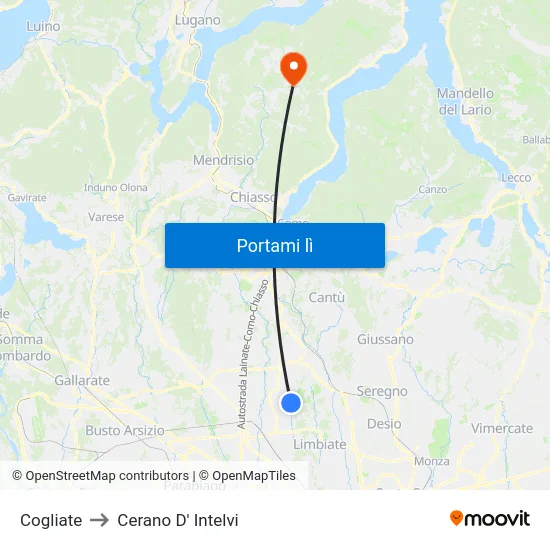 Cogliate to Cerano D' Intelvi map