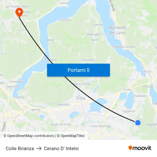 Colle Brianza to Cerano D' Intelvi map