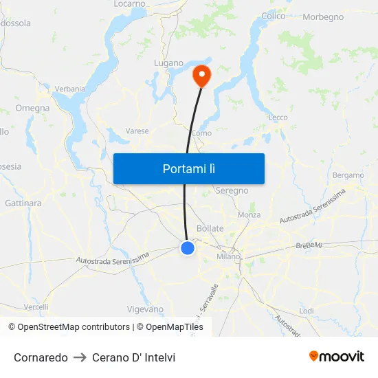 Cornaredo to Cerano D' Intelvi map