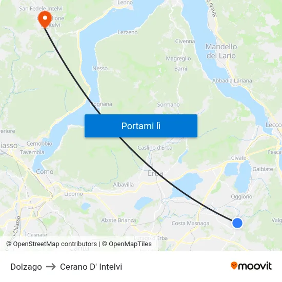 Dolzago to Cerano D' Intelvi map