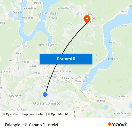 Faloppio to Cerano D' Intelvi map