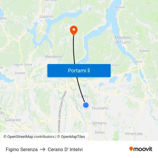 Figino Serenza to Cerano D' Intelvi map