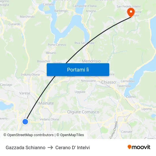 Gazzada Schianno to Cerano D' Intelvi map
