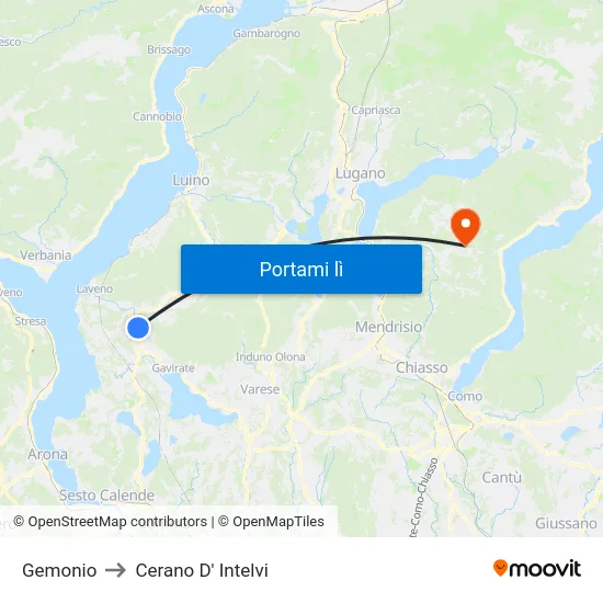 Gemonio to Cerano D' Intelvi map