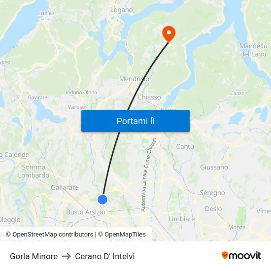 Gorla Minore to Cerano D' Intelvi map