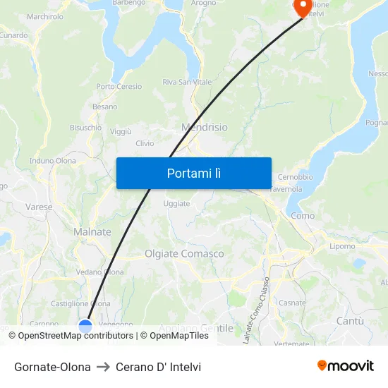 Gornate-Olona to Cerano D' Intelvi map