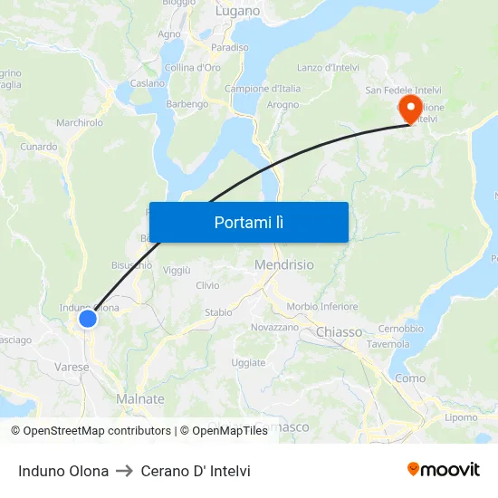 Induno Olona to Cerano D' Intelvi map