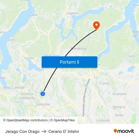 Jerago Con Orago to Cerano D' Intelvi map