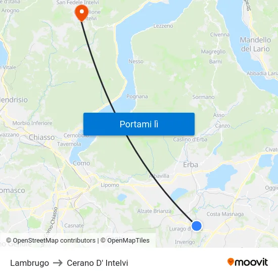 Lambrugo to Cerano D' Intelvi map