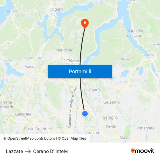 Lazzate to Cerano D' Intelvi map