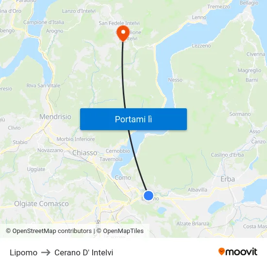 Lipomo to Cerano D' Intelvi map