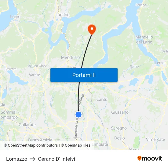 Lomazzo to Cerano D' Intelvi map