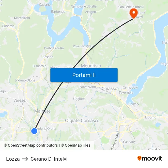 Lozza to Cerano D' Intelvi map
