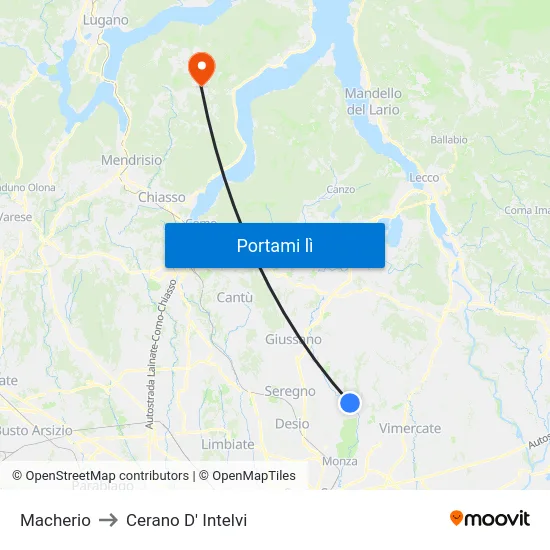 Macherio to Cerano D' Intelvi map