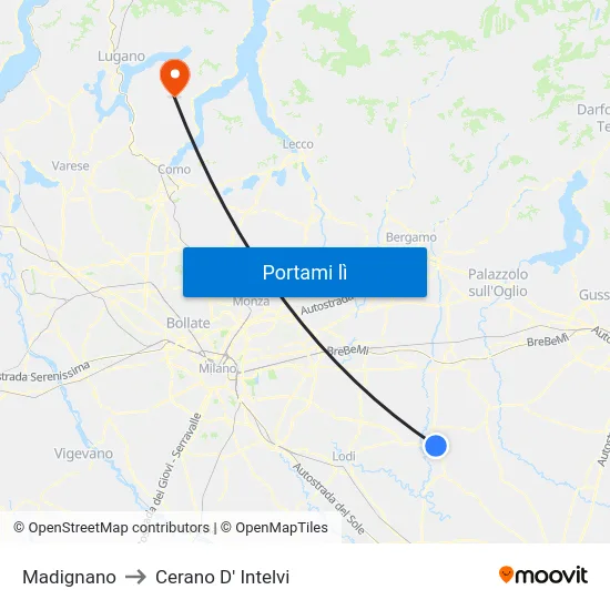 Madignano to Cerano D' Intelvi map