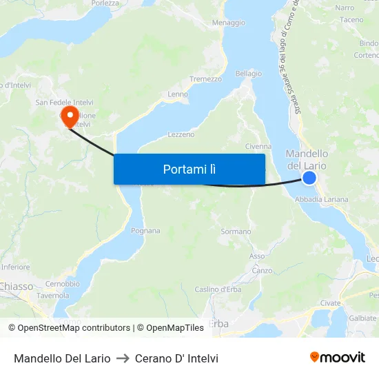 Mandello Del Lario to Cerano D' Intelvi map