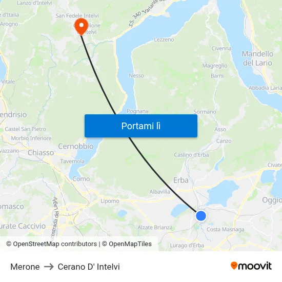 Merone to Cerano D' Intelvi map