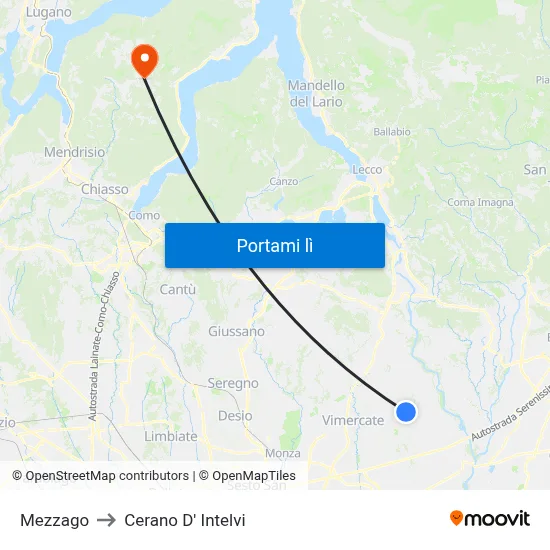 Mezzago to Cerano D' Intelvi map