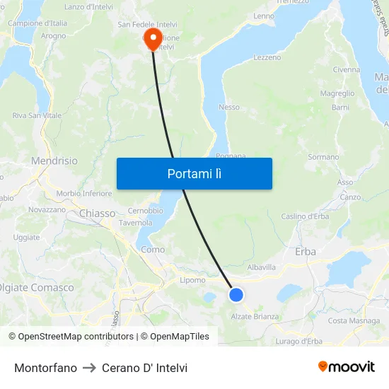 Montorfano to Cerano D' Intelvi map