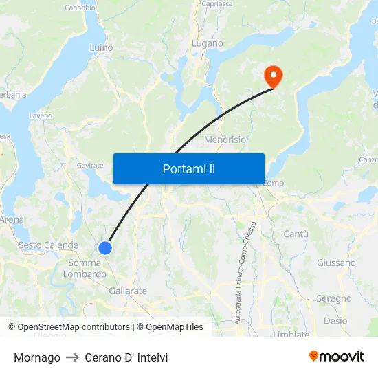 Mornago to Cerano D' Intelvi map