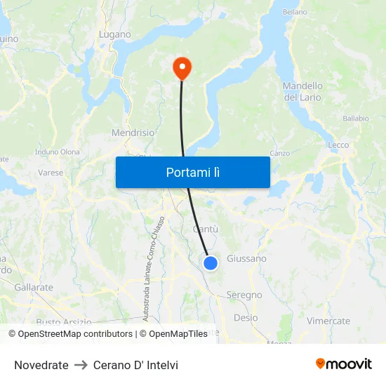 Novedrate to Cerano D' Intelvi map