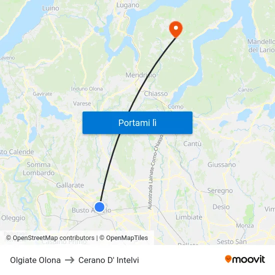 Olgiate Olona to Cerano D' Intelvi map