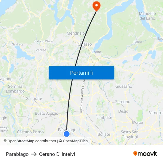 Parabiago to Cerano D' Intelvi map