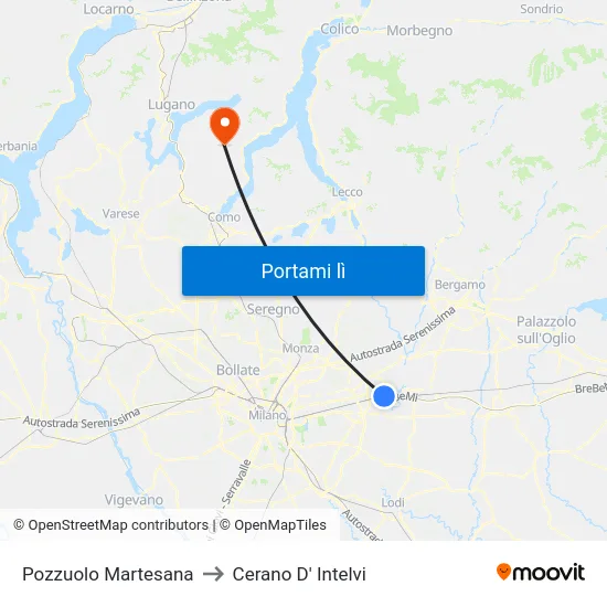 Pozzuolo Martesana to Cerano D' Intelvi map