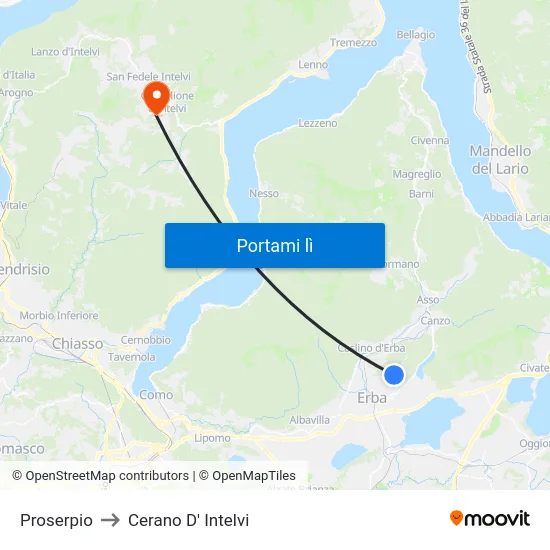 Proserpio to Cerano D' Intelvi map