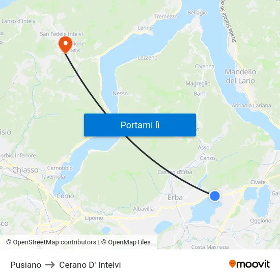 Pusiano to Cerano D' Intelvi map